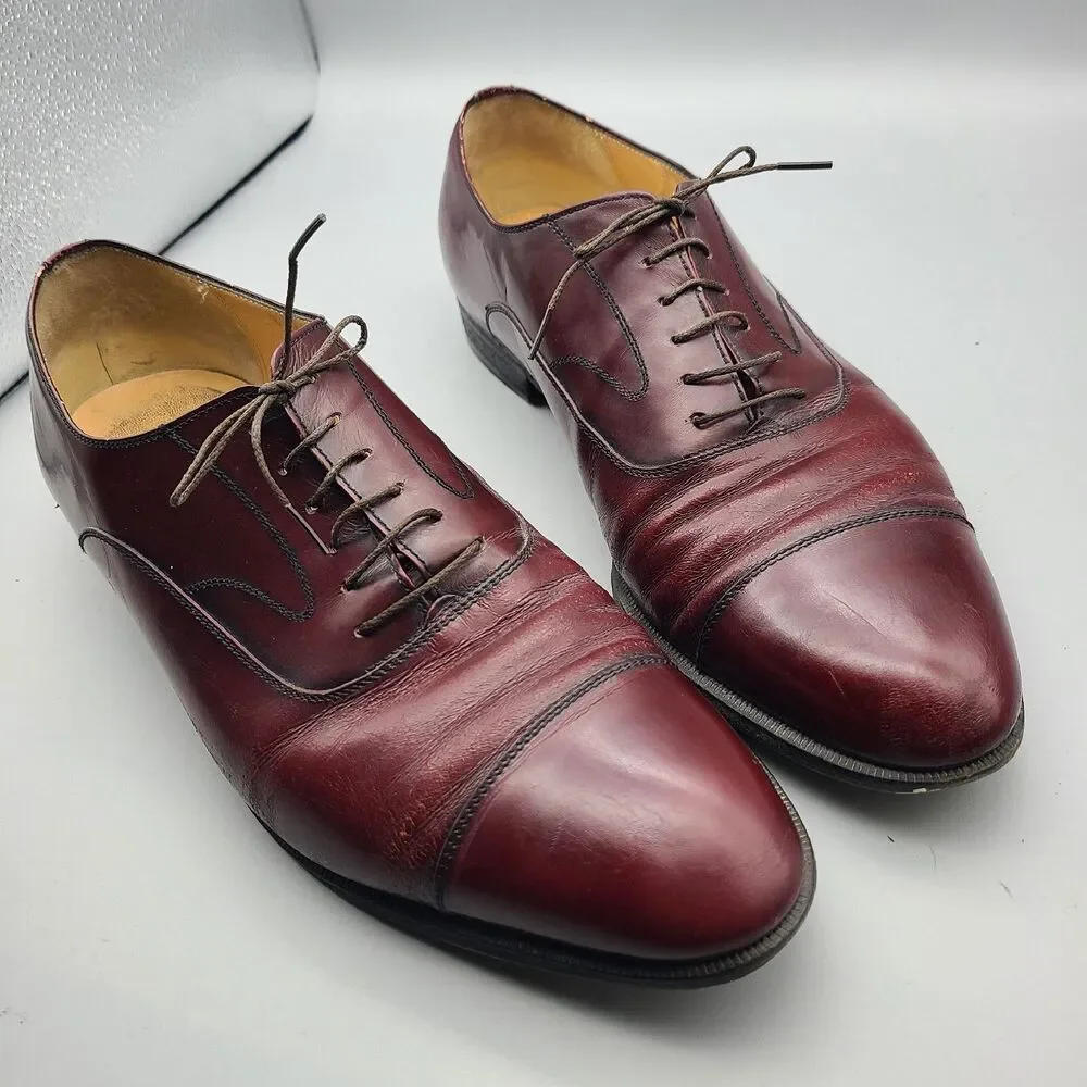 Salvatore Ferragamo Bordeaux Leather Lace Up Oxfords Shoes Men's Sz 12 D